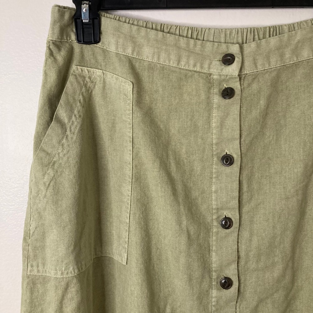 Sage Green Linen Blend Button Front Midi Skirt L Universal Thread Boho Coastal - Picture 3 of 12